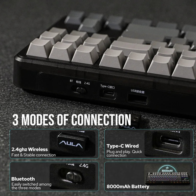 Mechanical Gaming Keyboard with Bluetooth & Wired Connectivity, Gasket Mount, 87 Keys
