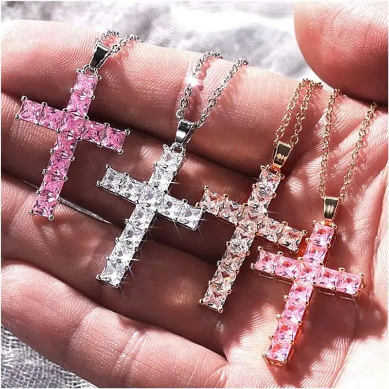 Fashion Cross Pendant Necklace for Women - Multi-Color Crystal Jewelry