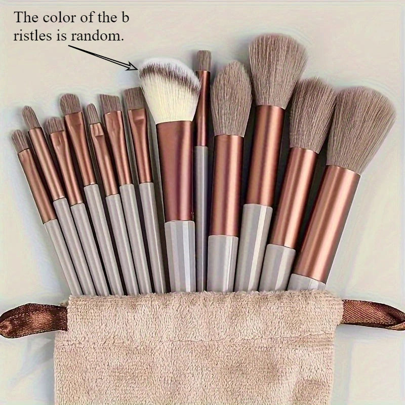 13-Piece Vegan Makeup Brush Set with Hybrid Fiber Bristles and Gift Pouch - Luxury Cosmetic Tools for Beginners and Pros