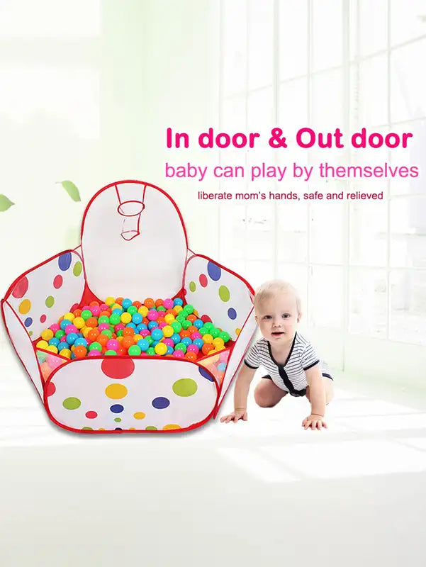 Children's Ocean Ball Pool with Basketball Hoop Play Tent for Kids - Multicolor, Red