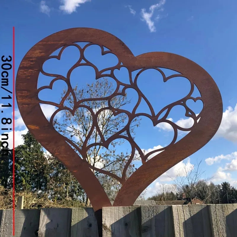 Rustic Metal Heart Garden Stake Outdoor Yard Art Farmhouse Decor