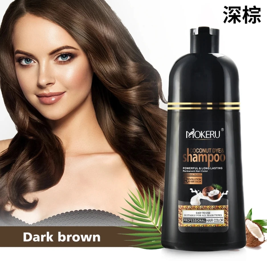 500ml Natural Coconut Oil Hair Dye Shampoo - Instant Permanent Hair Color