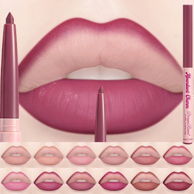 12 Colors Matte Waterproof Lip Liner Pencil - Long Lasting, Nude & Bright Shades