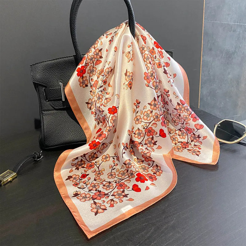 Natural Silk Hair Scarf 21x21 Inches Floral Pattern Sleep Wrap for Women