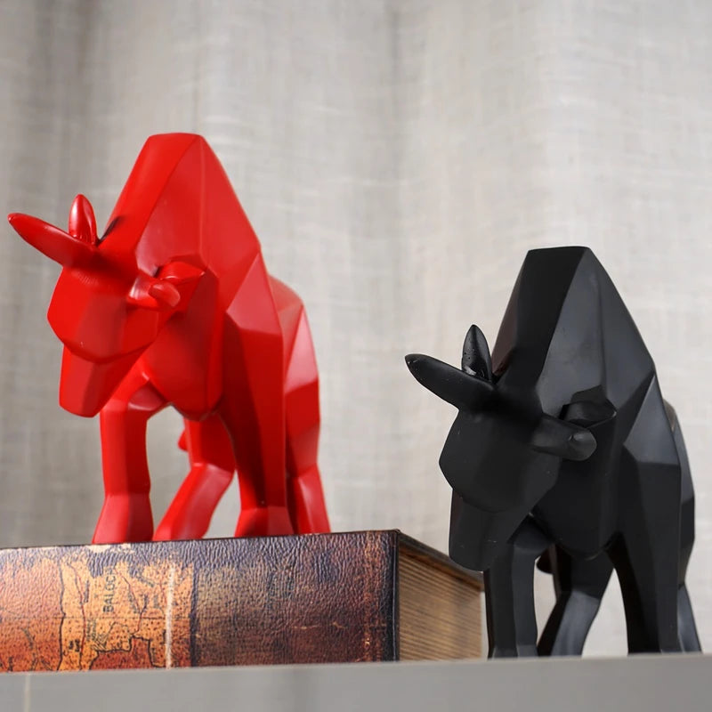 Abstract Bull Sculpture Geometric Ox Home Decor Office Wall Art Animal Ornament