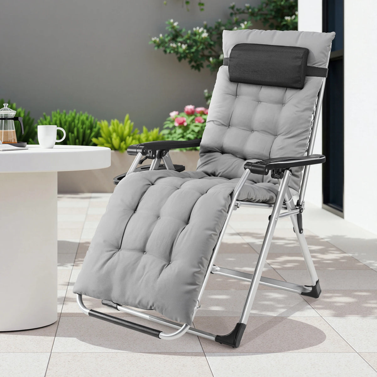 Portable Zero Gravity Recliner Lounge Chair with Cup Holder & Removable Cushion