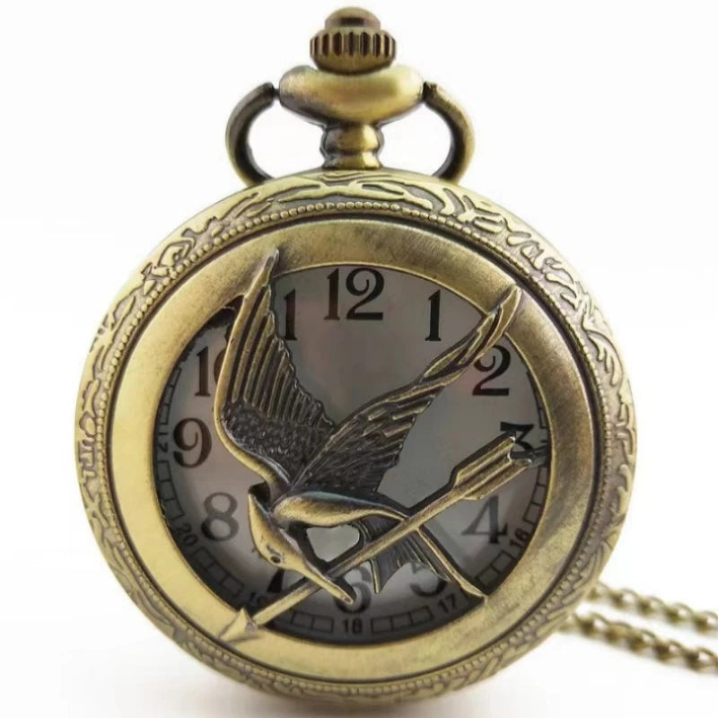 Retro Quartz Pocket Watch with Hollow Mockingbird Design - Stylish Bronze Finish