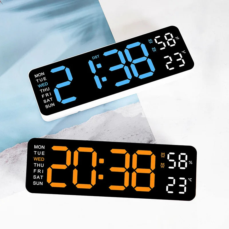 10-Inch Digital Wall & Desk Clock with Alarm, Thermometer, Calendar & Night Light