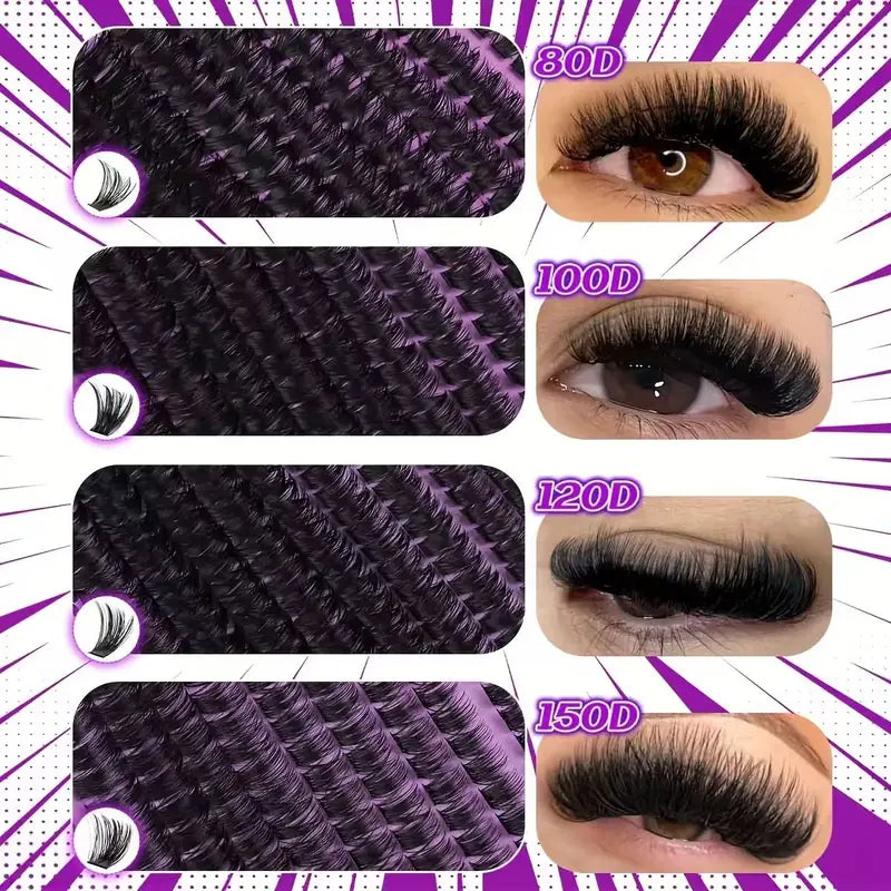 DIY Lash Extension Kit Clusters with Bond & Seal - Natural Wispy 9-16mm