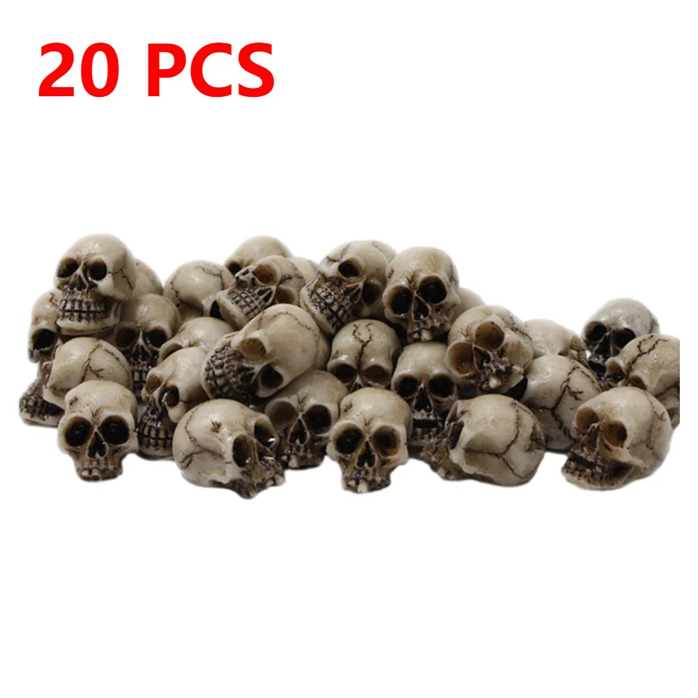 Halloween Skull Sculptures Set - 20-60 Pcs Decorative Skeleton Models for Garden & Festive Decor