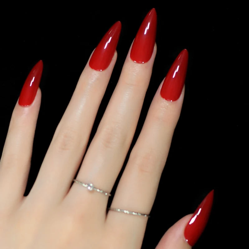 Red Glossy Stiletto Fake Nails - Press On Nails for Manicure