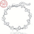 925 Sterling Silver Heart Flower Chain Bracelet for Women Jewelry