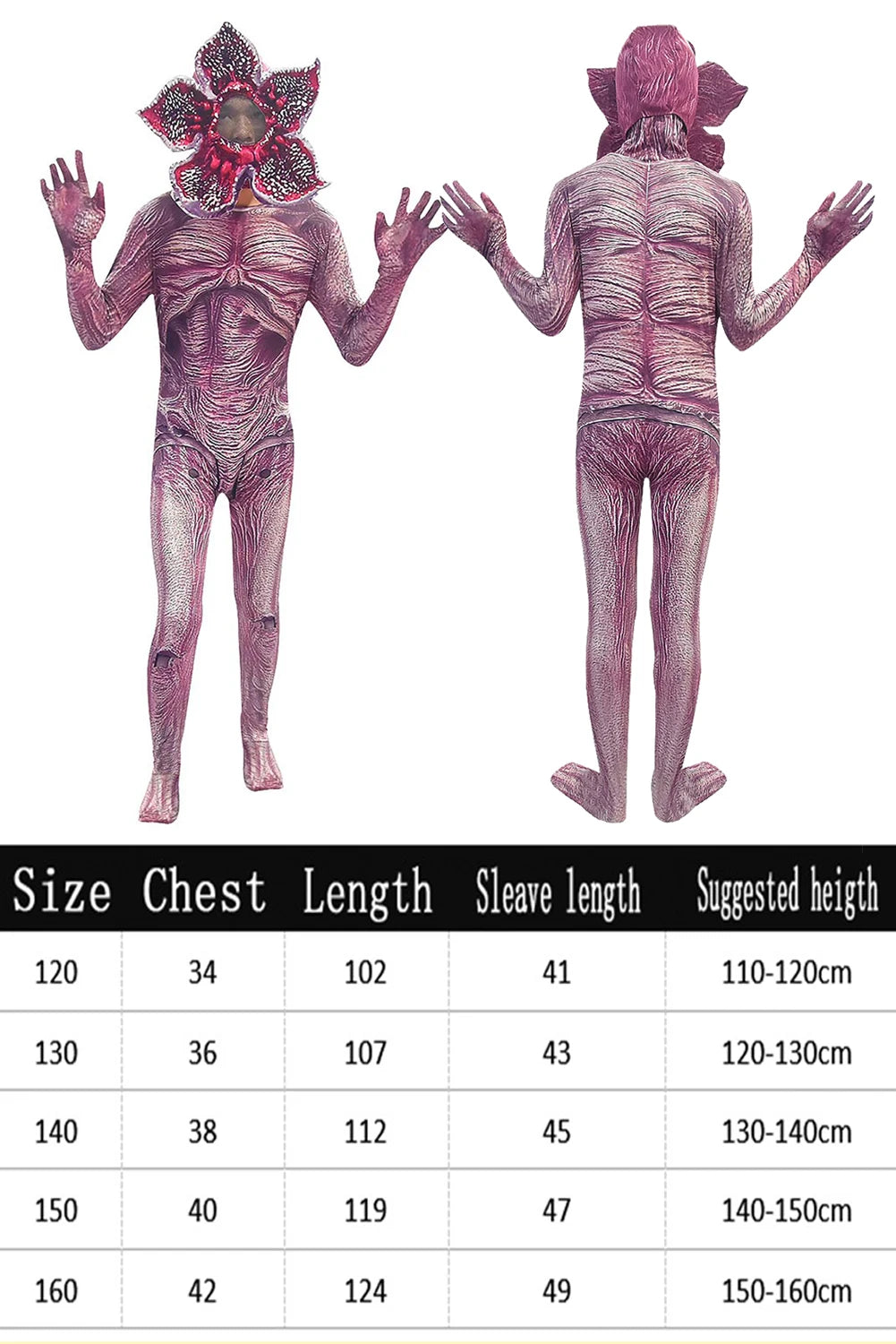 Kids Demogorgon Cosplay Bodysuit with Mask and Headwear - Halloween Carnival Costume
