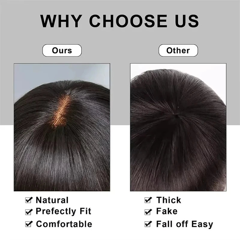 Human Hair Wigs with Bangs - Natural Black Full Machine Wig, Multiple Lengths & Densities
