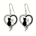 Couple Cats Love Earrings for Women - Cute Heart-Shaped Hanging Jewelry