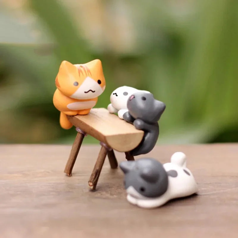 Miniature Lucky Cat Garden Decor Set - Resin Bonsai Landscape Ornaments - 6 Pcs