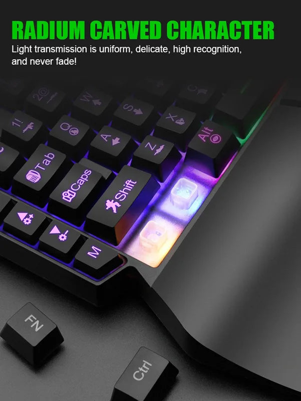 Mechanical One-Handed Light Game Keyboard with Radium Engraving and Support