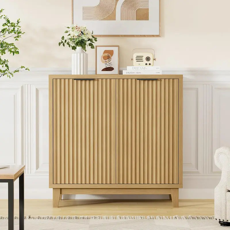 Modern Fluted Sideboard Buffet Cabinet with Adjustable Shelves and Storage