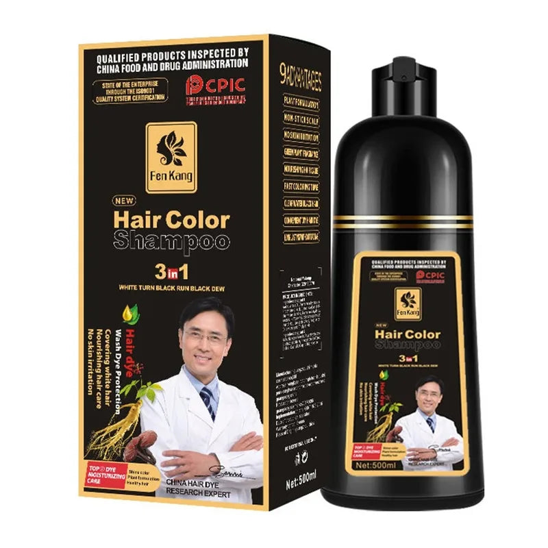 Black Hair Dye Shampoo Permanent Natural Plant Hair Color - No Harm & Easy to Use