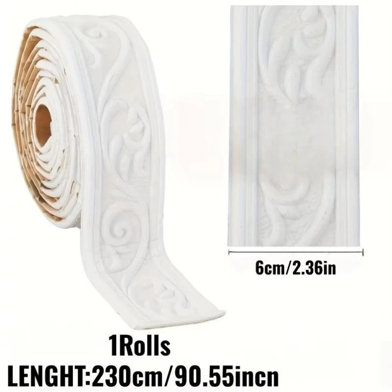Embossed Foam Wall Molding with Self-Adhesive Backing for Indoor Decor - Baseboard Wall Border