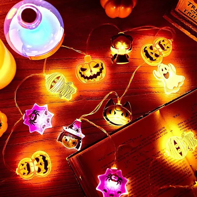 Halloween LED String Lights Pumpkin Ghost Spider Web Outdoor Lantern Decorations