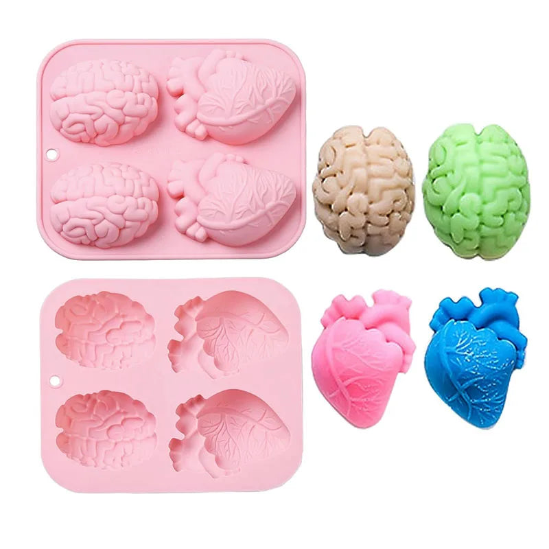 Human Heart & Brain Silicone Molds for Halloween Candy & Cake Decoration