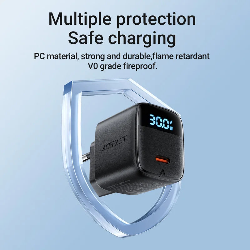 USB C GaN Fast Charger 30W with Digital Display for iPhone & Samsung