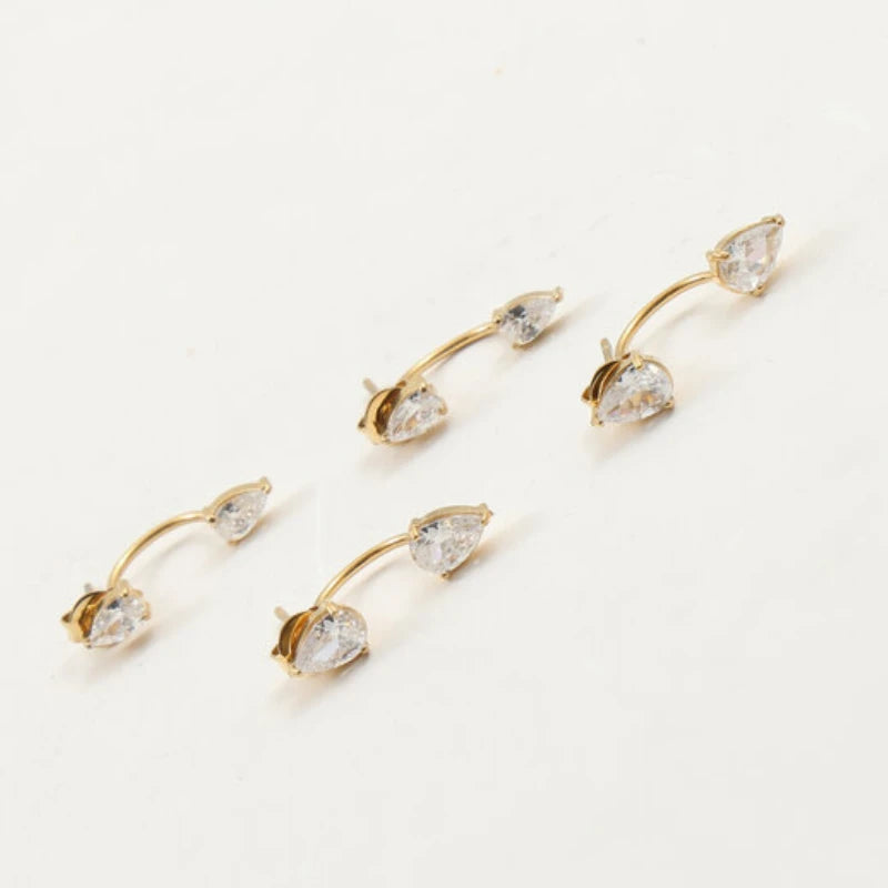Waterdrop Zircon C-Shaped Earrings for Women Stainless Steel Jewelry