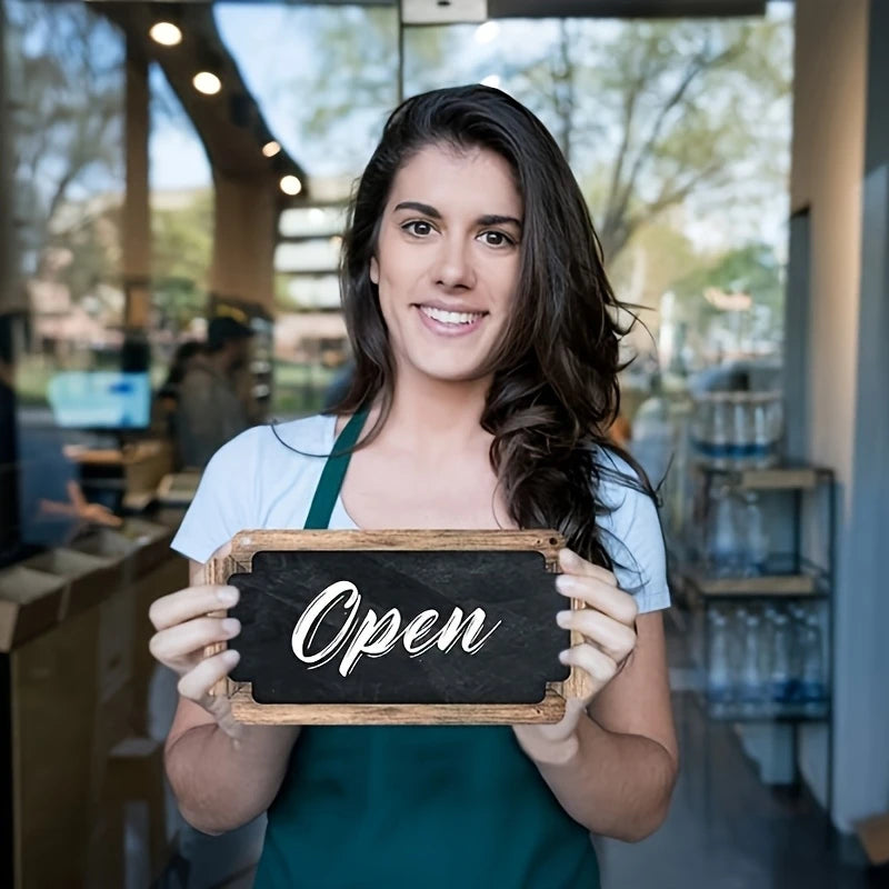 Double-Sided Wooden Business Signboard Open Closed Store Sign Doorplate Decor