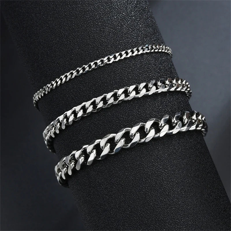 Hip Hop Stainless Steel Cuban Chain Bracelet for Women & Men 3 5 7mm Jewelry