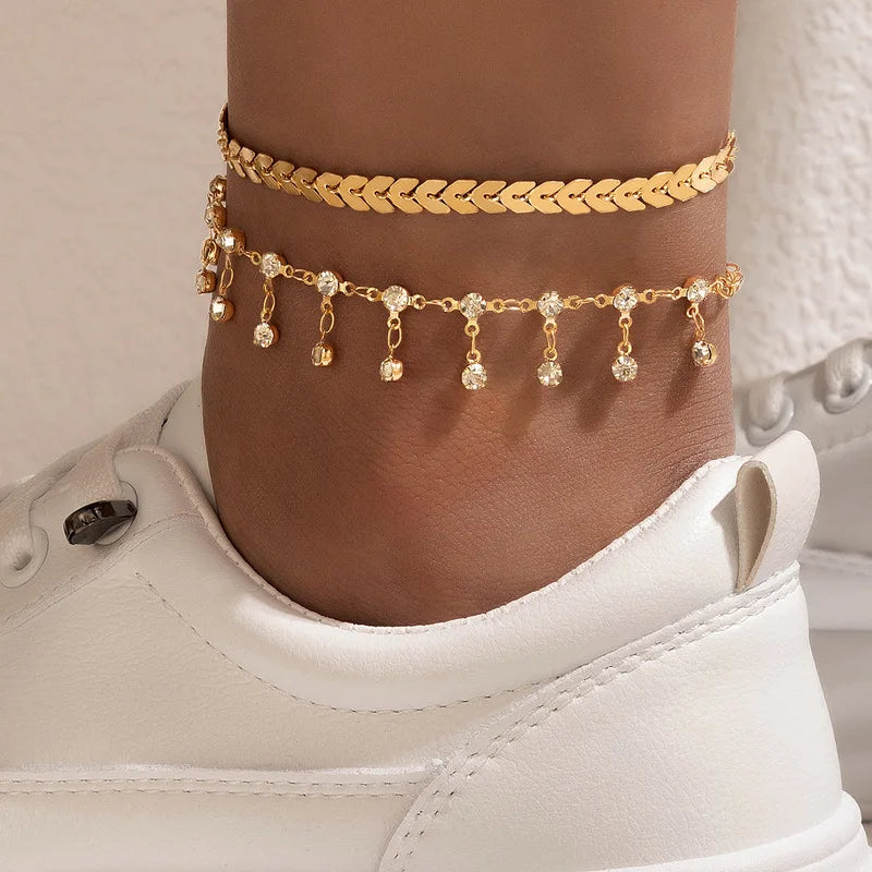 Boho Anklet Foot Chain Summer Beach Jewelry with Tassel Star Pendant, Barefoot Sandal