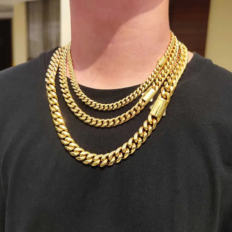 Men's & Women's Stainless Steel Cuban Chain Necklace 8-14mm Width Various Sizes