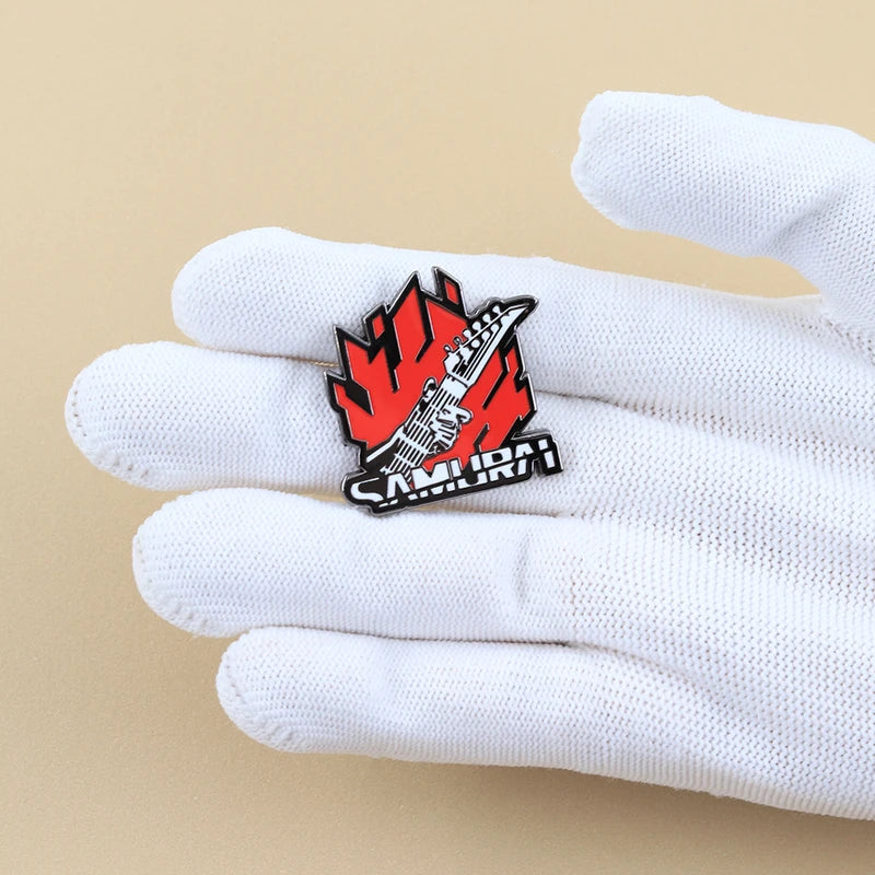 Anime Punk 2077 Samurai Guitar Logo Enamel Brooch Lapel Pin Jewelry Gift