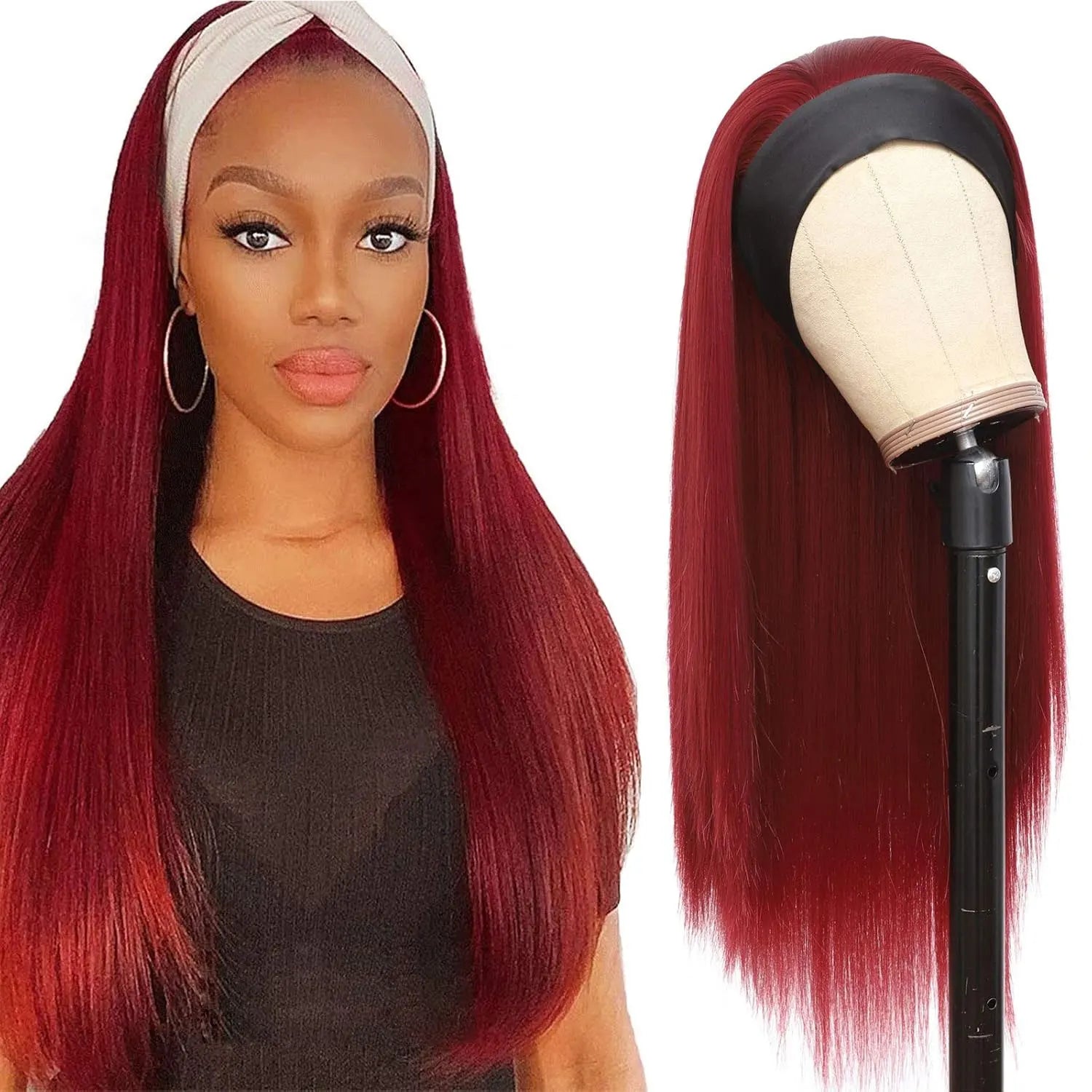Long Straight Synthetic Wig with Highlights for Women - Heat Resistant, Elegant Hairpiece