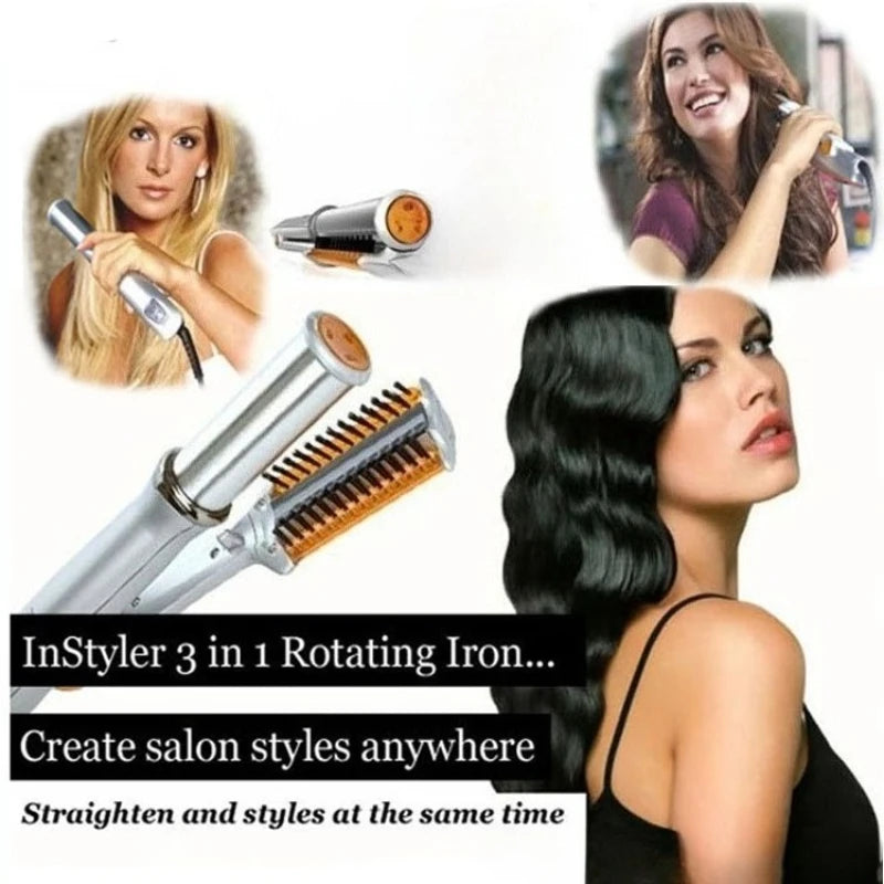 Professional 2-in-1 Rotating Curling Iron & Straightening Brush - Hair Styling Tool
