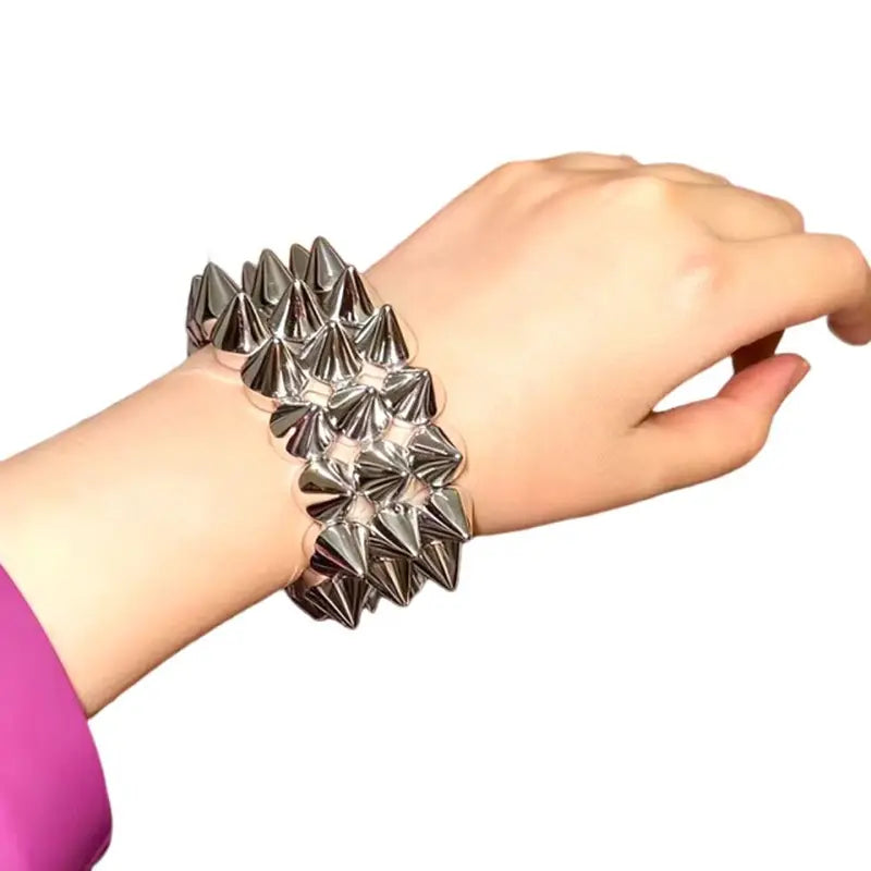 Multilayer Spike Punk Bracelet Wide Band Gothic Jewelry Accessories