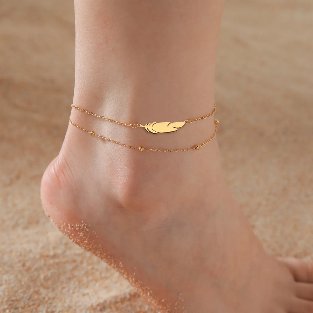 Simple Silver Anklet with Snake Bone Blade Design - Summer Fashion Jewelry