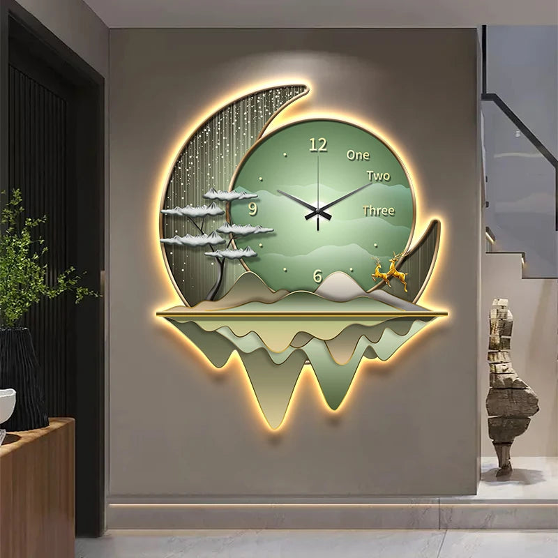 Creative Wall Clock with Decorative Lamp for Living Room & Restaurant Decor