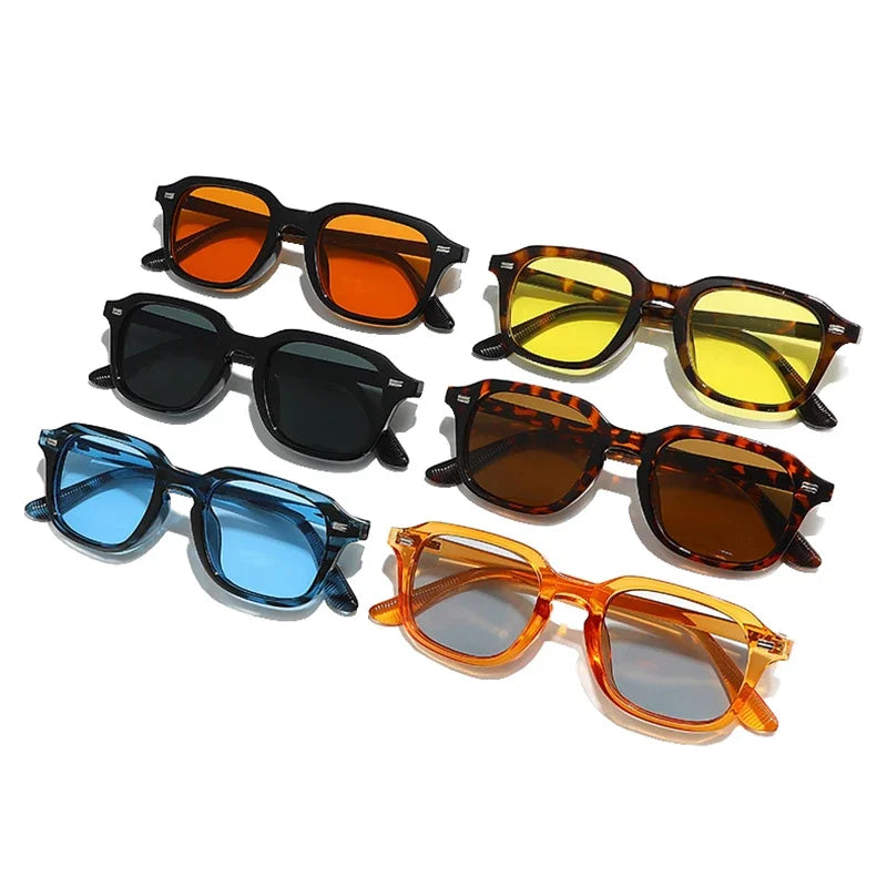 Square Candy Color Sunglasses for Women and Men UV400 Retro Rivets Shades