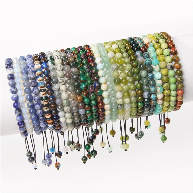 Natural Stone Beads Adjustable Rope Bracelet for Women and Men