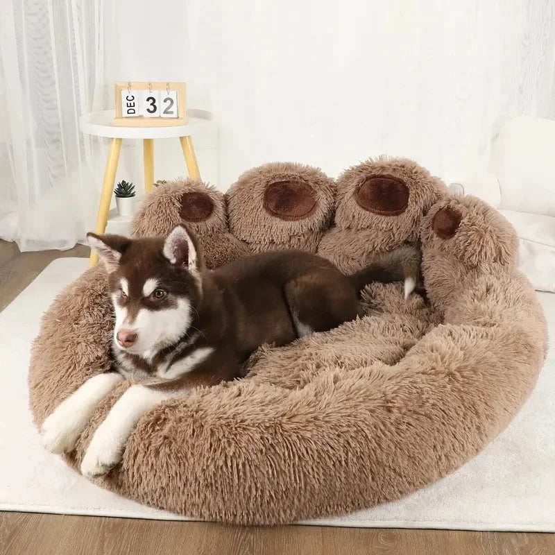 Winter Bear Paw Shape Pet Sofa Bed - Soft Fluffy Warm Cushion for Small to Large Dogs & Cats