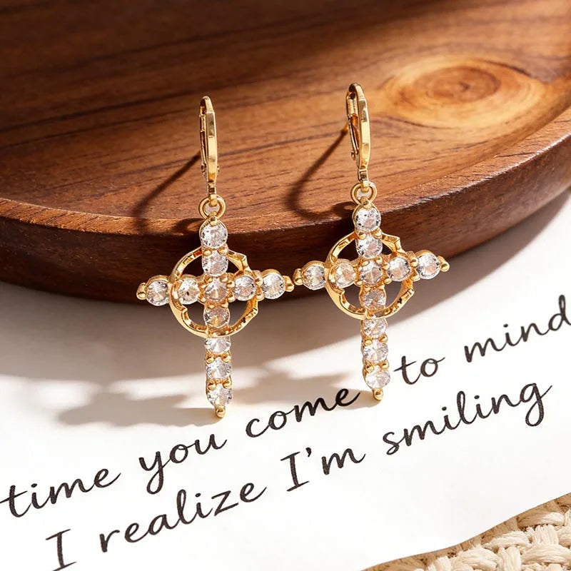 Gothic Heart Earrings for Women Punk Jewelry Crystal Pendant Ear Hooks