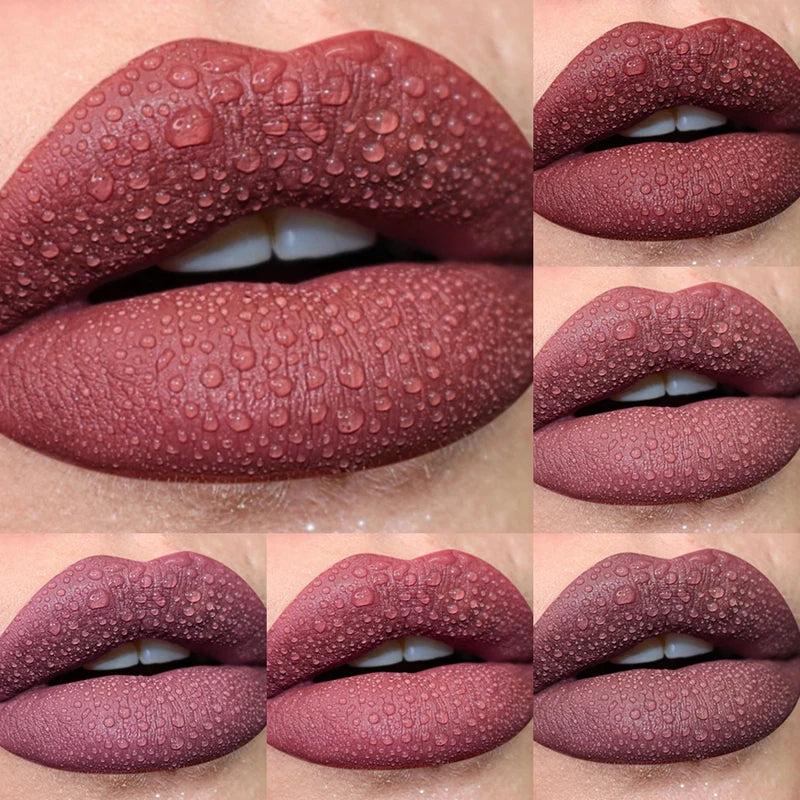 Matte Waterproof Lip Gloss Set - 6 Nude Red Rose Lip Tints for Women