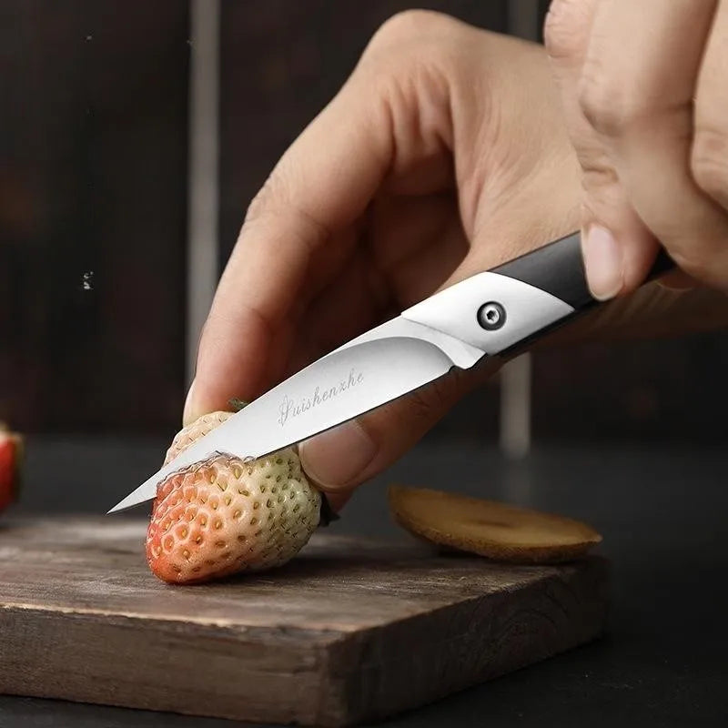 Foldable Fruit Knife with D2 Steel Blade and Ebony Handle - Portable Kitchen Tool