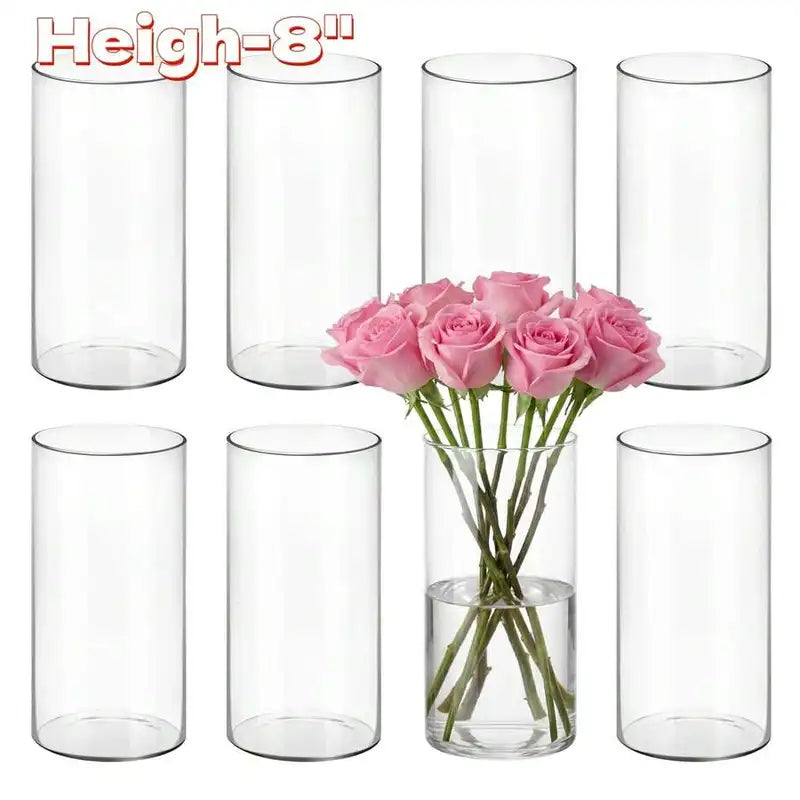 8pcs Clear Glass Cylinder Vases Set - Modern Flower & Wedding Centerpieces