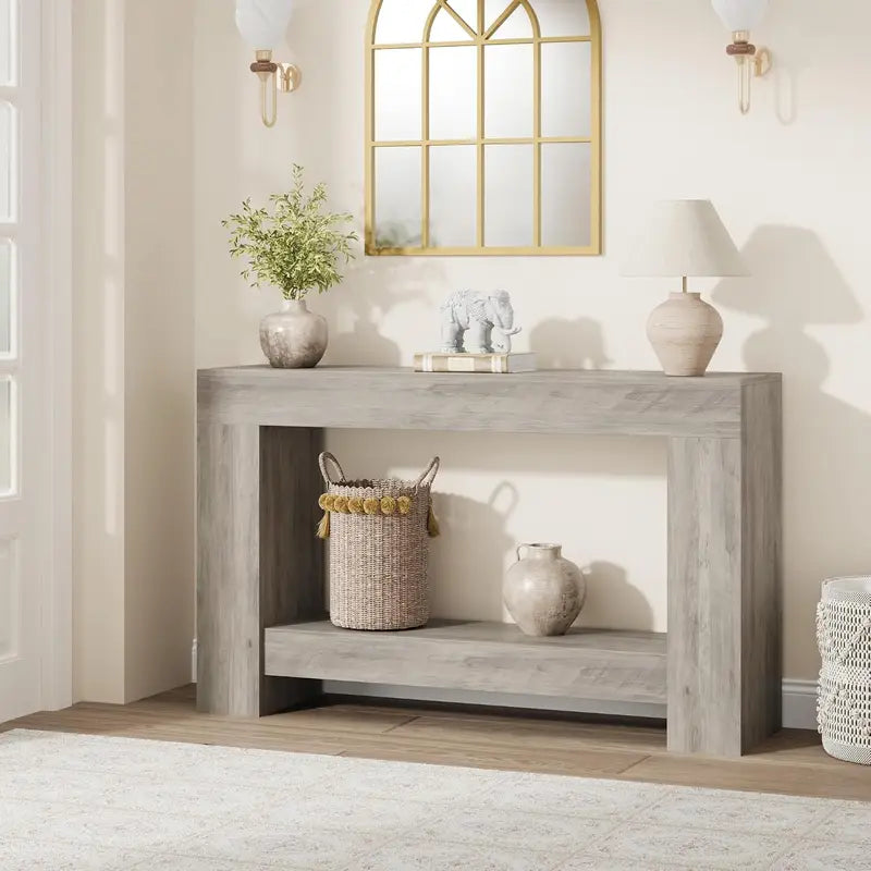 Farmhouse 47-Inch Wooden Console Table with Open Storage for Entryway, Living Room & Hallway