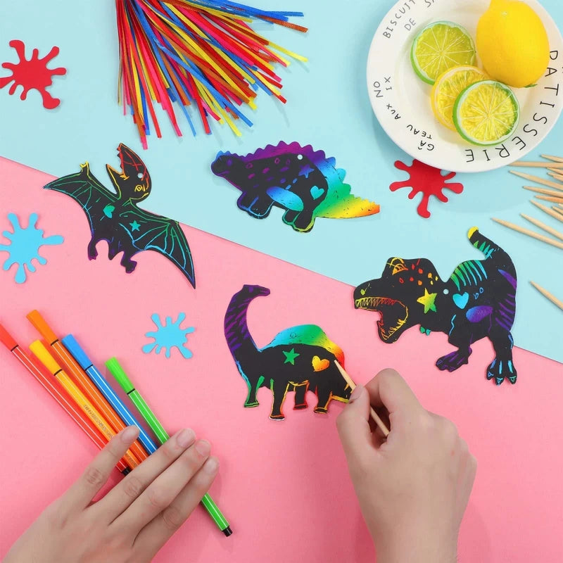 12Pcs Cartoon Dinosaur Scratch-Off Paintings Party Favors and Decorations