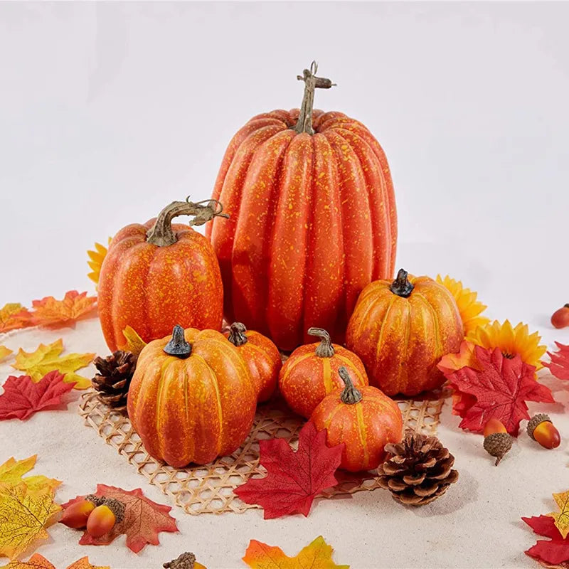7-Piece Artificial Pumpkin Decor Set for Fall and Halloween Indoor Holiday Decorations