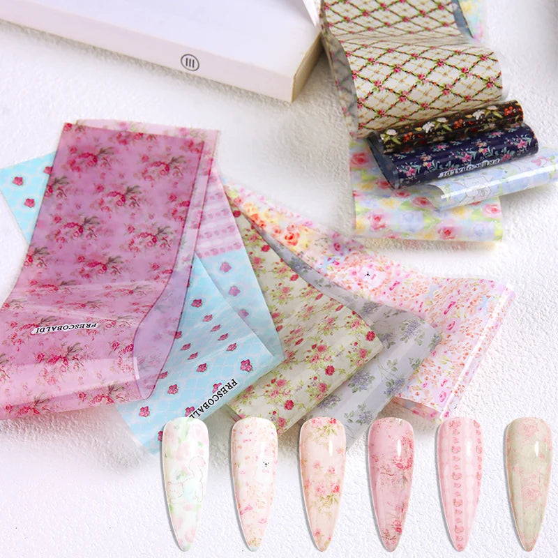 Summer Floral Nail Art Transfer Stickers - Wildflower & Starry Sky Designs