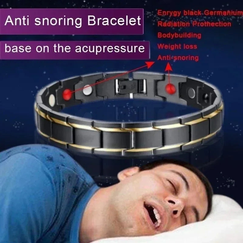 Men's Magnetic Therapy Bracelet - Anti-Snoring Stainless Steel Adjustable Jewelry